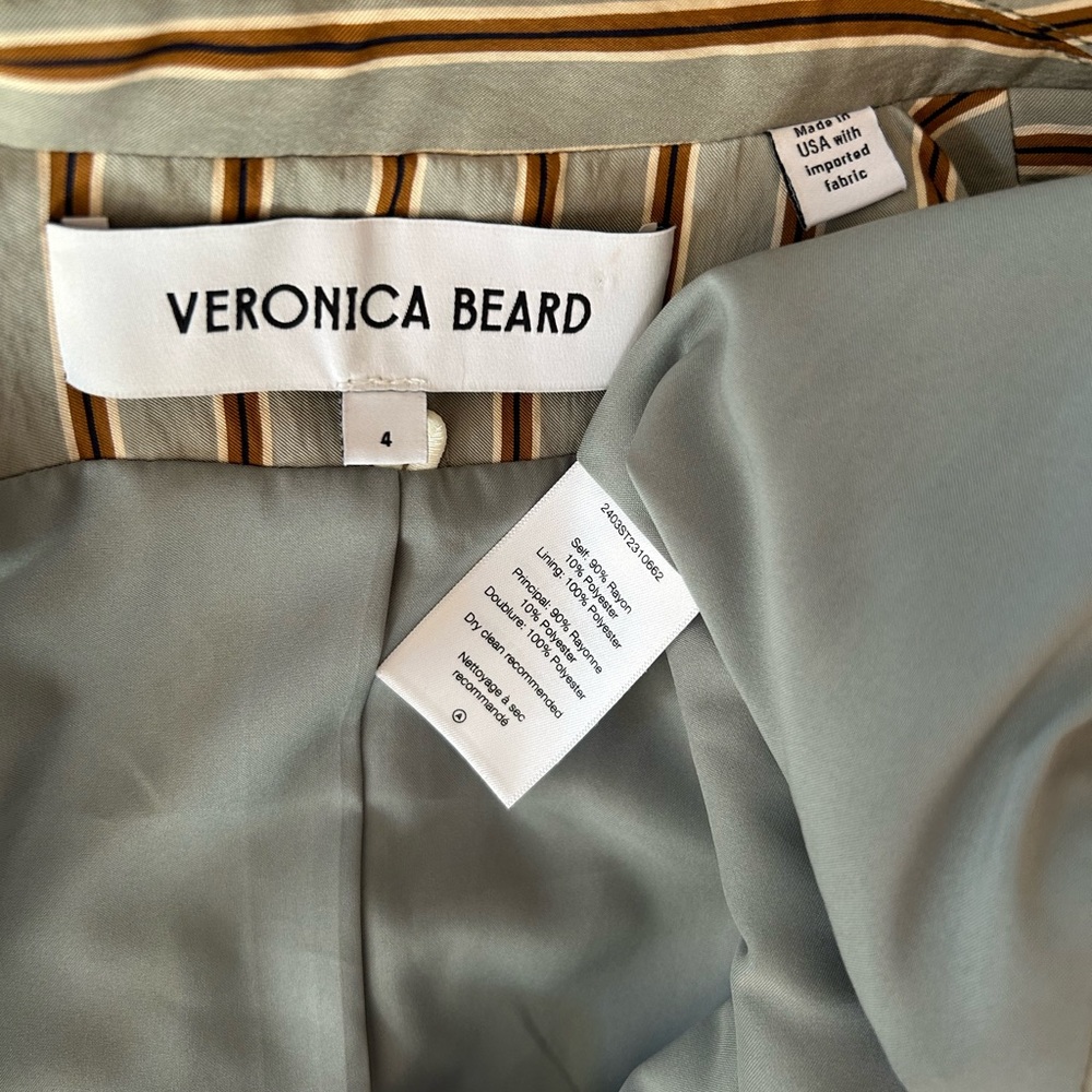 Veronica Beard Kiernan Dickey Jacket 4 Striped Seafoam Double Breasted Blazer - Picture 5 of 8